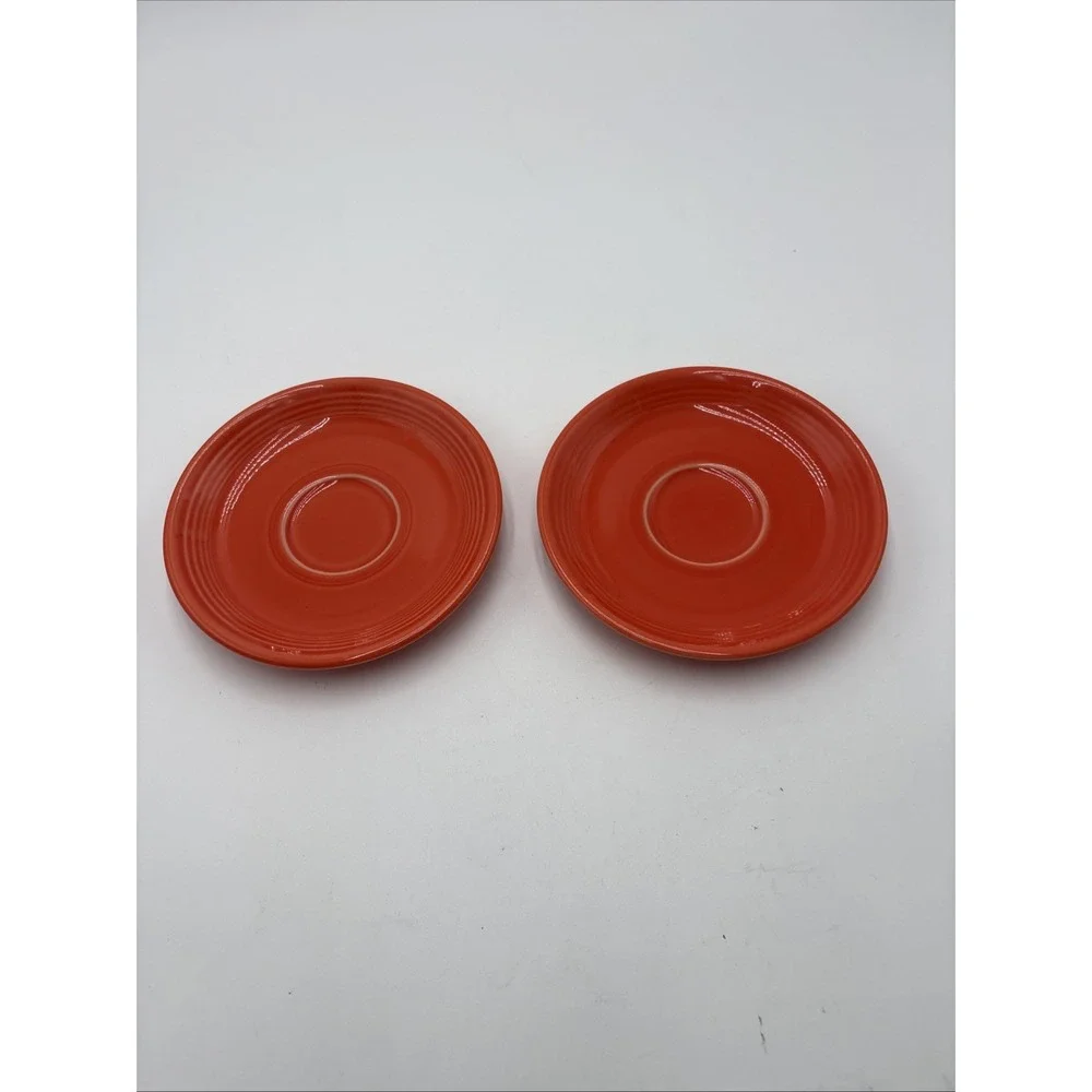 Vtg Fiesta Ware‎ Homer Laughlin 80's 90's Lead Free Saucers 2 Orange